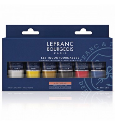 Estojo Tinta Acrílica Lefranc & Bourgeois Fine 6 Cores 20ml