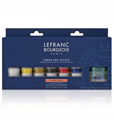 Estojo Tinta Acrílica Lefranc & Bourgeois Fine 6 Cores 20ml + Medium