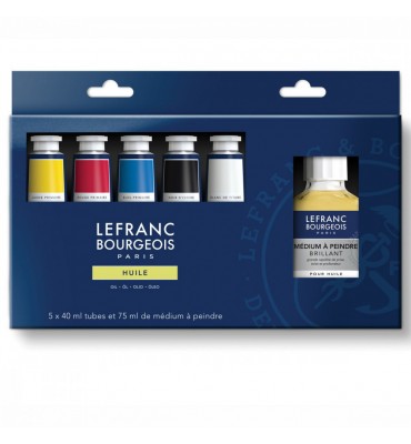 Estojo Tinta Óleo Lefranc & Bourgeois Fine 5 Cores + Medium