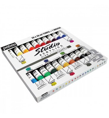 Kit Tinta Acrílica Pébéo 20 Cores 20ml + Pincel
