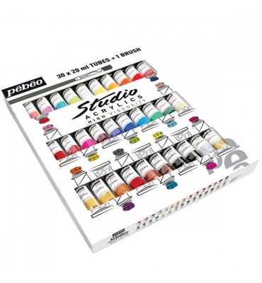 Kit Tinta Acrílica Pébéo 30 Cores 20ml + Pincel