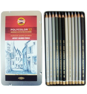 Lápis de Cor Polycolor 12 cores Tons de Cinza