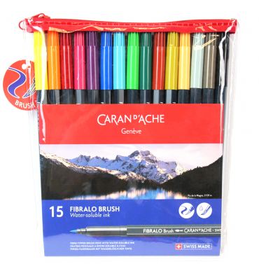 Caneta Aquarelável Fibralo Brush Caran d'Ache 15 Cores