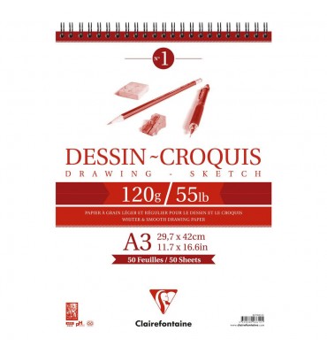 Bloco de Papel Dessin Croquis A3 120g/m² 50 Folhas Clairefontaine