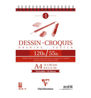 Bloco de Papel Dessin Croquis A4 120g/m² 50 Folhas Clairefontaine