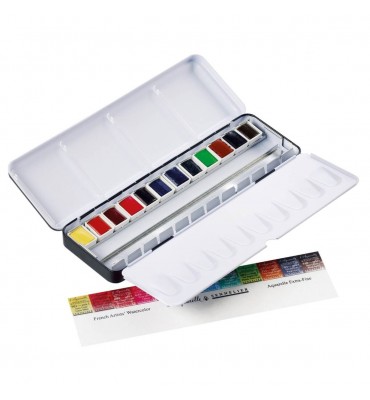Estojo Aquarela Sennelier L'Aquarelle Extra Fine Pastilha 12 Cores c/ Pincel