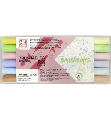 Estojo Canetas Brushables Kuretake C/6 Pastel Ponta Dupla