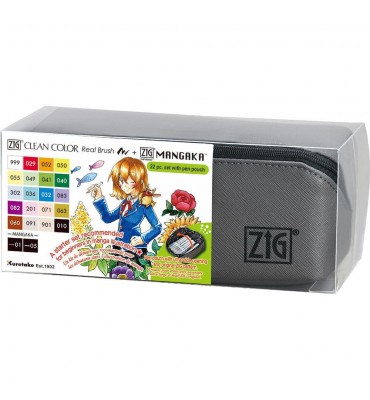 Estojo Caneta Kuretake Zig Real Brush + Mangaka c/22 Peças