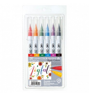 Estojo Caneta Kuretake Zig Clean Color Real Brush Basic 6 Unidades