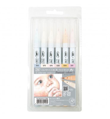 Estojo Caneta Kuretake Zig Clean Color Real Brush Portrait 6 Unidades 