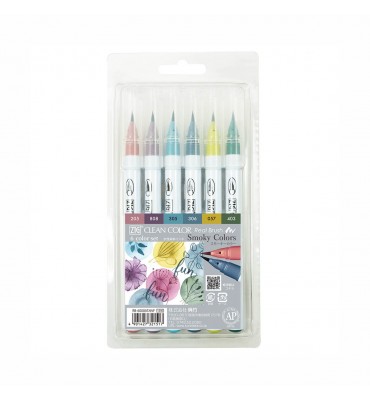 Estojo Caneta Kuretake Zig Clean Color Real Brush Smoke 6 Unidades