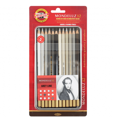 Lápis Aquarelável Koh-I-Noor Mondeluz 12 cores Tons de Cinza