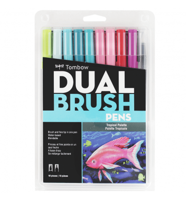 Caneta Dual Brush Pincel Tombow 10 Cores Tropicais
