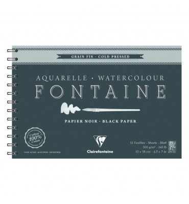 Bloco Papel Para Aquarela Fontaine Preto 300g/m² 12x18cm 