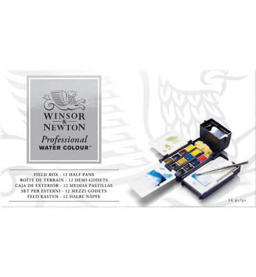 Tinta Aquarela Pastilha Winsor & Newton Profissional Field Box 12 Cores