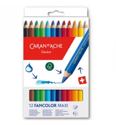 Lápis Aquarelável Jumbo Fancolor Caran d'Ache 12 Cores