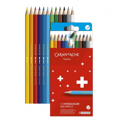 Lápis Aquarelável Swisscolor Cardboard Caran D'Ache 12 Cores