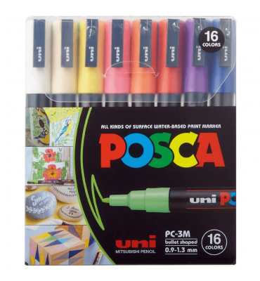 Kit Marcador Posca Uni-Ball PC-3M 16 Cores