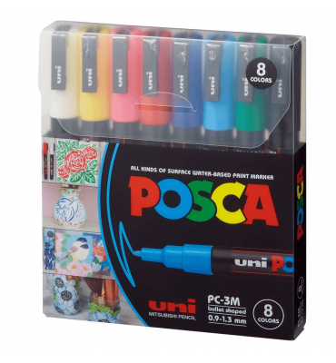 Kit Marcador Posca Uni-Ball PC-3M 8 Cores