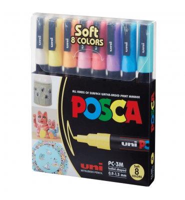 Kit Marcador Uni-Ball PC-3M Soft Colors 8 Cores Pastéis