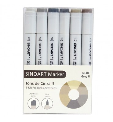 Marcador Artístico Sinoart Marker 06 Cores Tons de Cinza II
