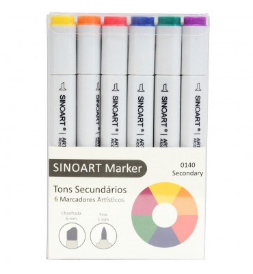 Marcador Artístico Sinoart Marker 06 Cores Tons Secundários