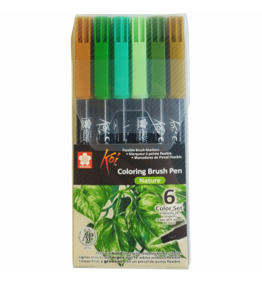 Caneta Ponta de Pincel 6 Cores Natureza Koi Sakura