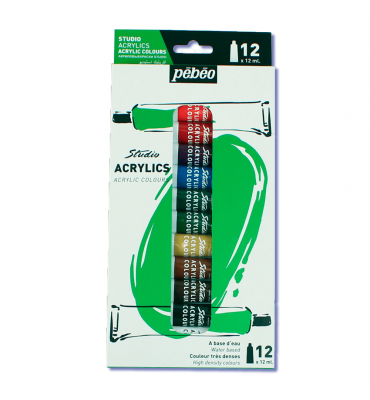 Estojo Tinta Acrílica Pébéo Studio 12 Cores 12ml 