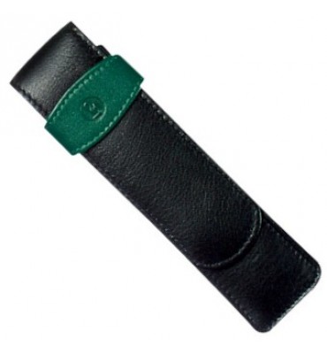 Porta Canetas de Couro Para 02 Canetas Preto/Verde
