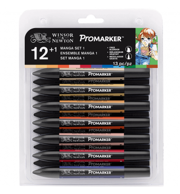 Marcador Promarker Mangá Set 1 12 Cores + Blender Winsor & Newton