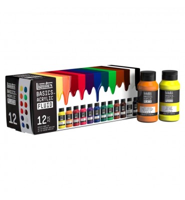 Estojo Tinta Acrílica Liquitex Basics Fluída 118ml 12 Cores