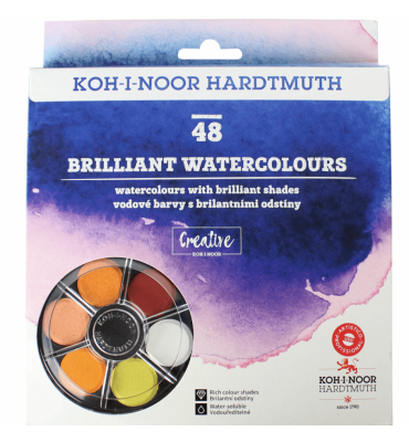 Tinta Aquarela em Pastilha Koh-I-Noor 48 Cores Brilhantes
