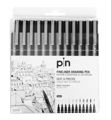 Estojo de Caneta Nanquim Uni Pin 200 Uni Ball 12 Pontas