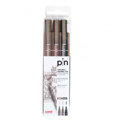 Estojo de Caneta Nanquim Uni Pin 200 Uni Ball 03 Pontas