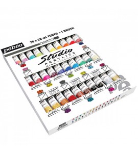 Kit Tinta Acrílica Pébéo 30 Cores 20ml + Pincel