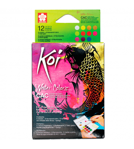 Aquarela em Pastilha KOI Sakura 12 Cores Metálicas e Neon