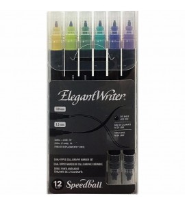 Estojo Speedball Caneta Caligráfica Elegant Writer 12 Cores Ponta Dupla