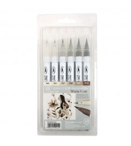 Estojo Caneta Kuretake Zig Clean Color Real Brush Warm Gray 6 Unidades
