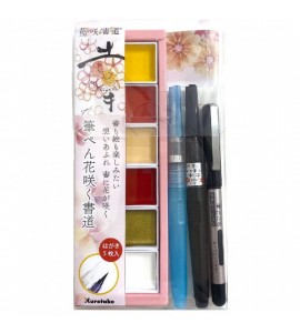 Estojo De Aquarela e Caligrafia Kuretake Coleção Arte Flor em Aquarela