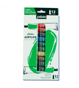 Estojo Tinta Acrílica Pébéo Studio 12 Cores 12ml 