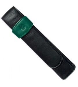 Porta Canetas de Couro Para 01 Caneta Preto/Verde