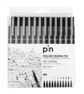 Estojo de Caneta Nanquim Uni Pin 200 Uni Ball 12 Pontas