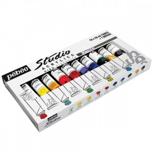 Kit Tinta Acrílica Pébéo 10 Cores 20ml + Pincel
