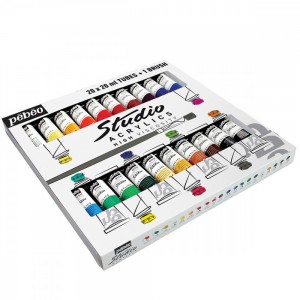 Kit Tinta Acrílica Pébéo 20 Cores 20ml + Pincel