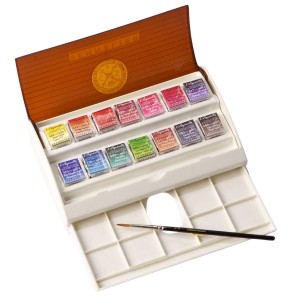 Tinta Aquarela Sennelier L'Aquarelle Extra Fine Pastilha 14 Cores c/ Pincel