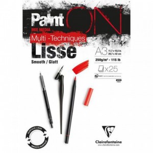 Bloco Papel Multi Técnicas Clarefontaine Lisse 250 g/m² A3