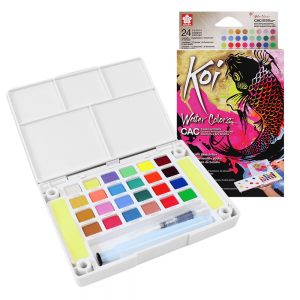 Tinta Aquarela em Pastilha KOI Sakura 24 Cores Metálicas e Neon