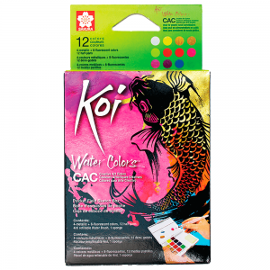 Tinta Aquarela em Pastilha KOI Sakura 12 Cores Metálicas e Neon
