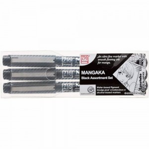 Estojo Caneta Nanquim Mangaka Black 3 Pontas Kuretake