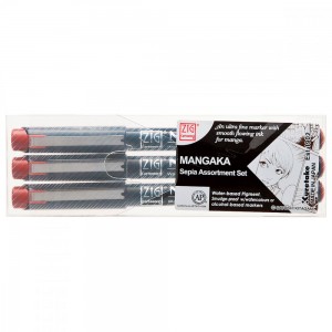 Estojo Caneta Nanquim Mangaka Sepia 3 Pontas Kuretake